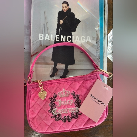 Juicy Couture Handbags - Royal 💖✨ Juicy Couture Mini Crown Wristlet Purse Pink Velour Handbag Bag